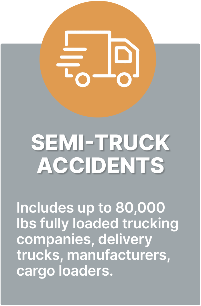 Graphic stating semi-truck accidents involve fully loaded vehicles weighing up to 80,000 lbs.